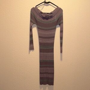 Derek Heart Long Sleeve Striped Dress in Gray and Green